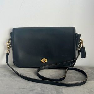 Vintage Coach Crossbody Purse Black Leather Made in USA